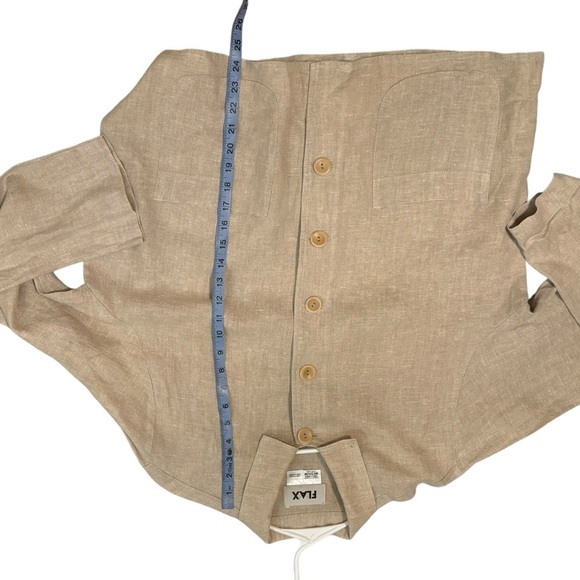 Flax tan linen long sleeve over shirt tan M button front - Picture 6 of 7